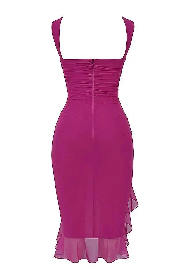 Midi-Kleid für Damen mit Rüschen und figurbetonter Passform | Ärmellos mit Rüschen