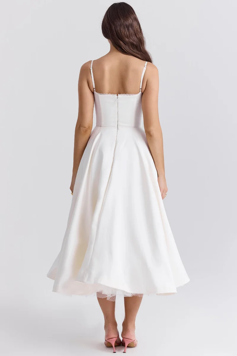 Satin-Korsett-Midi-Kleid für Damen | Hochzeitsgast