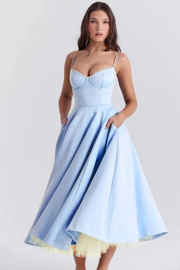 Satin-Korsett-Midi-Kleid für Damen | Hochzeitsgast