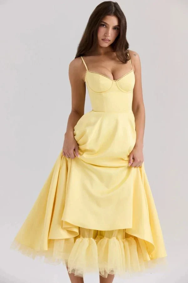 Satin-Korsett-Midi-Kleid für Damen | Hochzeitsgast