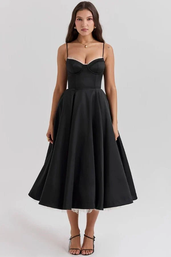 Satin-Korsett-Midi-Kleid für Damen | Hochzeitsgast