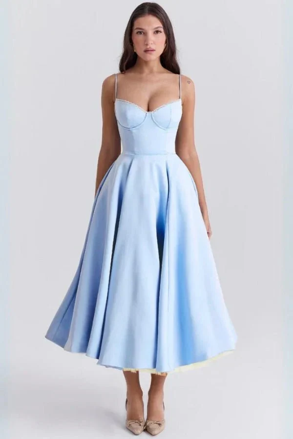 Satin-Korsett-Midi-Kleid für Damen | Hochzeitsgast