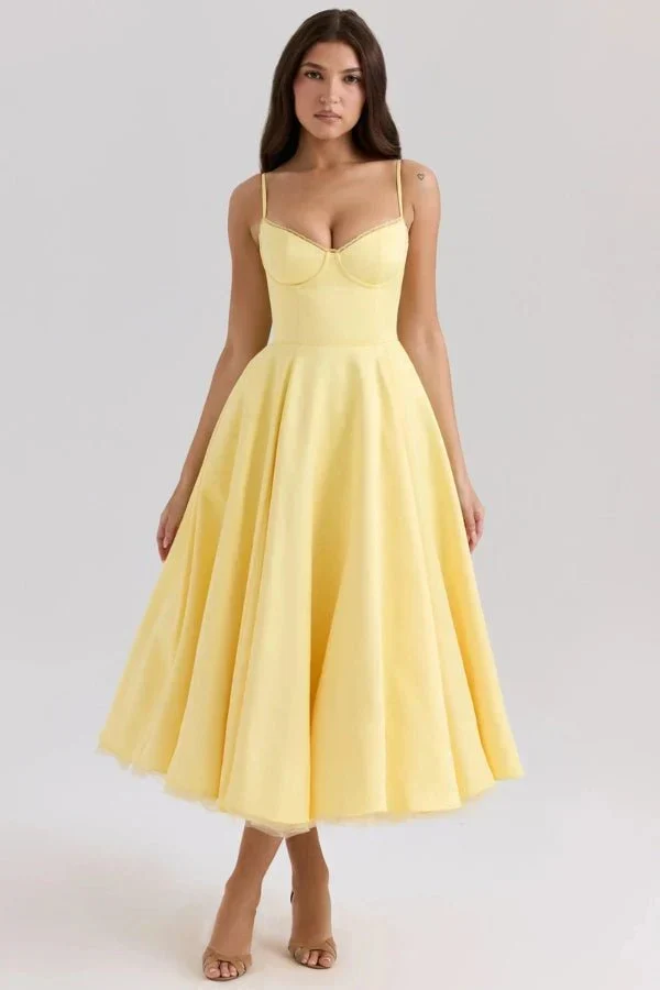 Satin-Korsett-Midi-Kleid für Damen | Hochzeitsgast