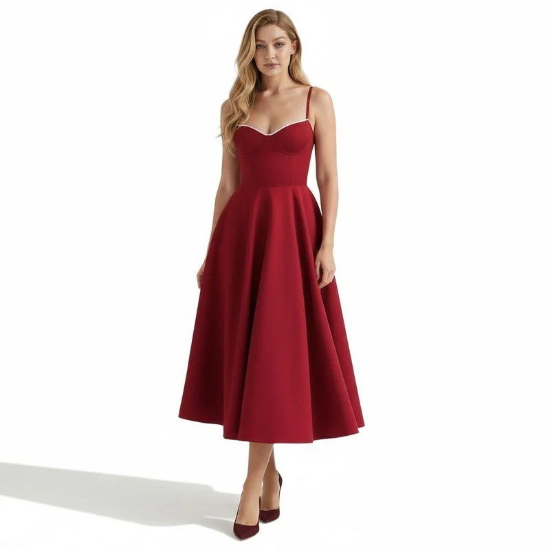 Satin-Korsett-Midi-Kleid für Damen | Hochzeitsgast