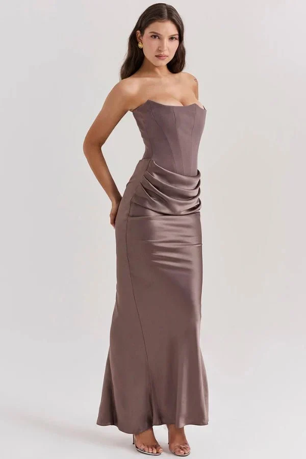 Trägerloses Satin-Maxikleid im Korsettstil für Damen