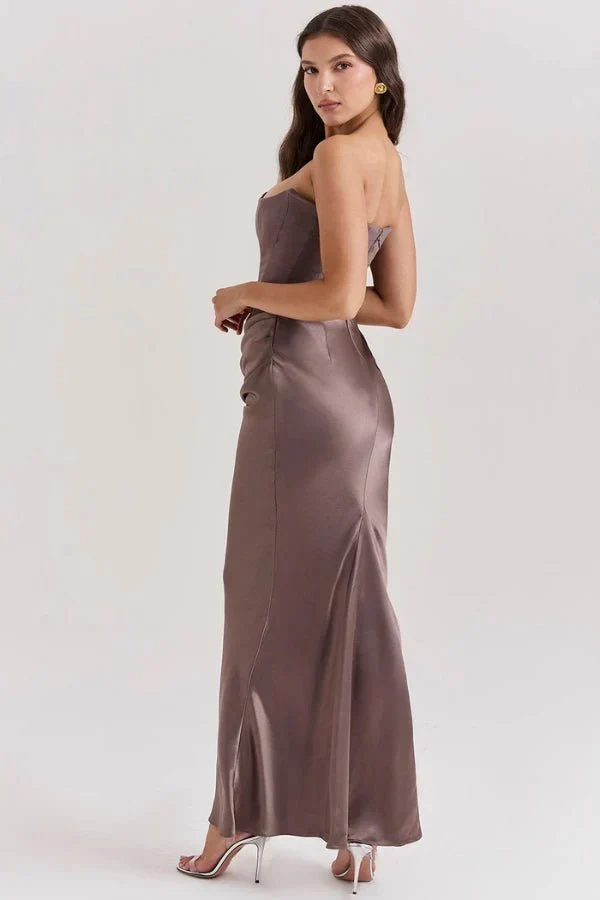 Trägerloses Satin-Maxikleid im Korsettstil für Damen