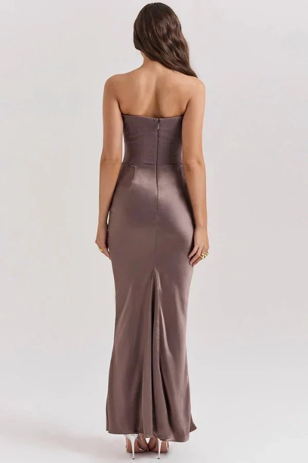 Trägerloses Satin-Maxikleid im Korsettstil für Damen