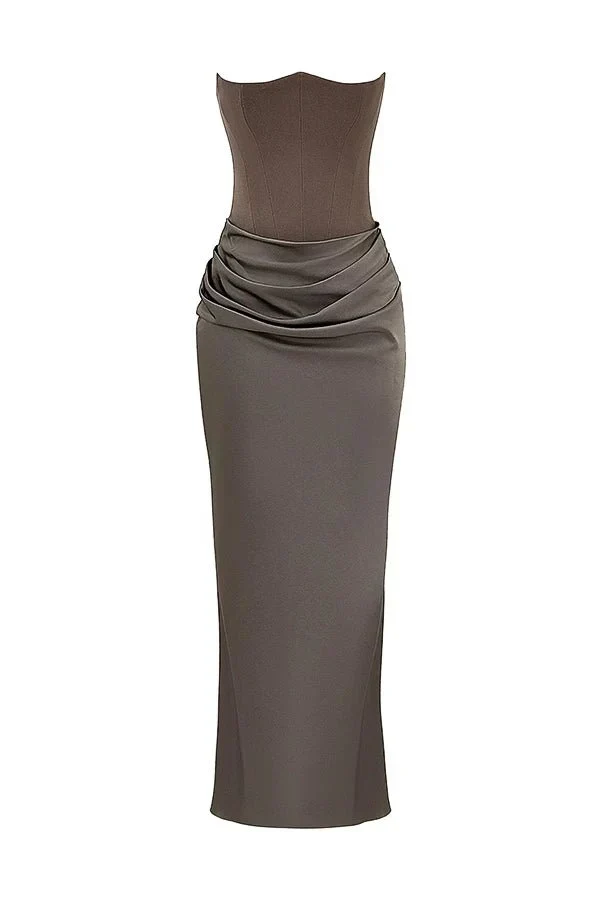 Trägerloses Satin-Maxikleid im Korsettstil für Damen