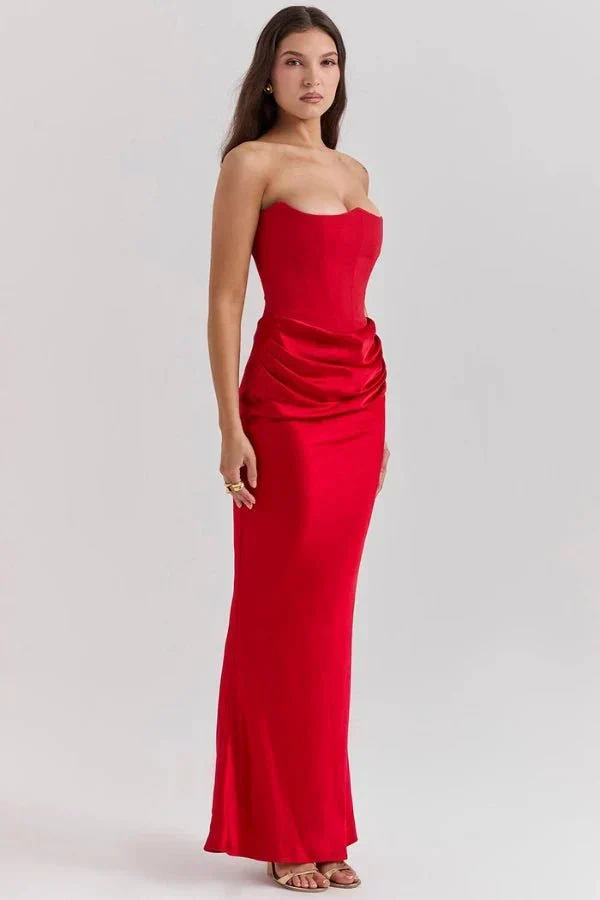Trägerloses Satin-Maxikleid im Korsettstil für Damen