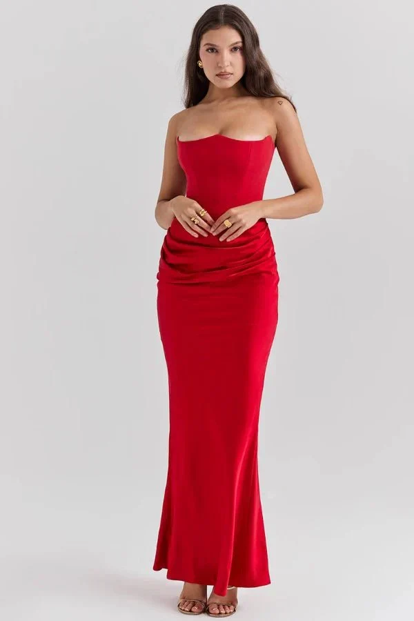 Trägerloses Satin-Maxikleid im Korsettstil für Damen