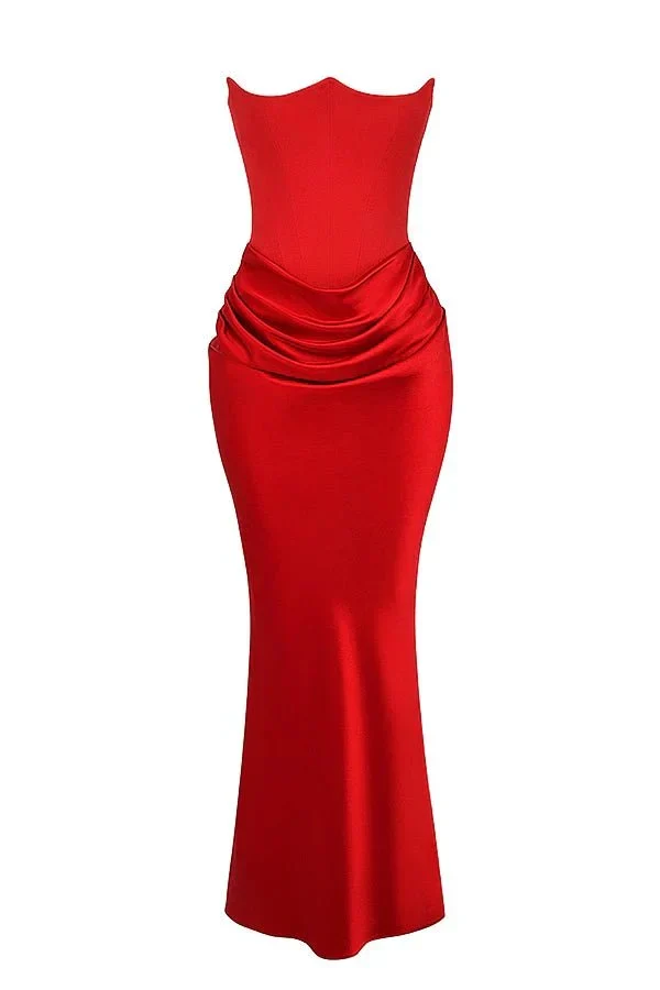 Trägerloses Satin-Maxikleid im Korsettstil für Damen
