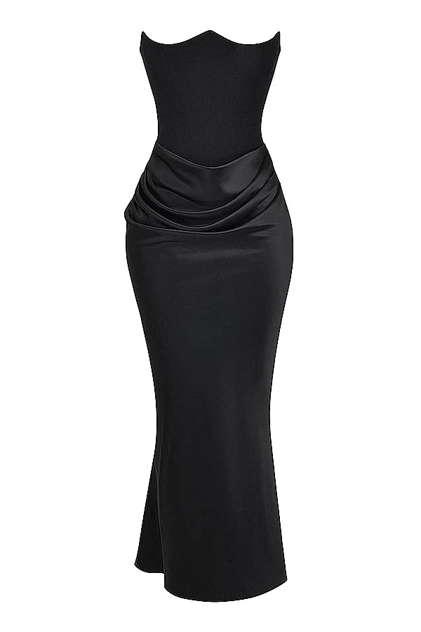Trägerloses Satin-Maxikleid im Korsettstil für Damen