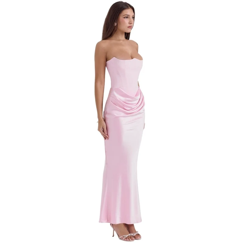Trägerloses Satin-Maxikleid im Korsettstil für Damen