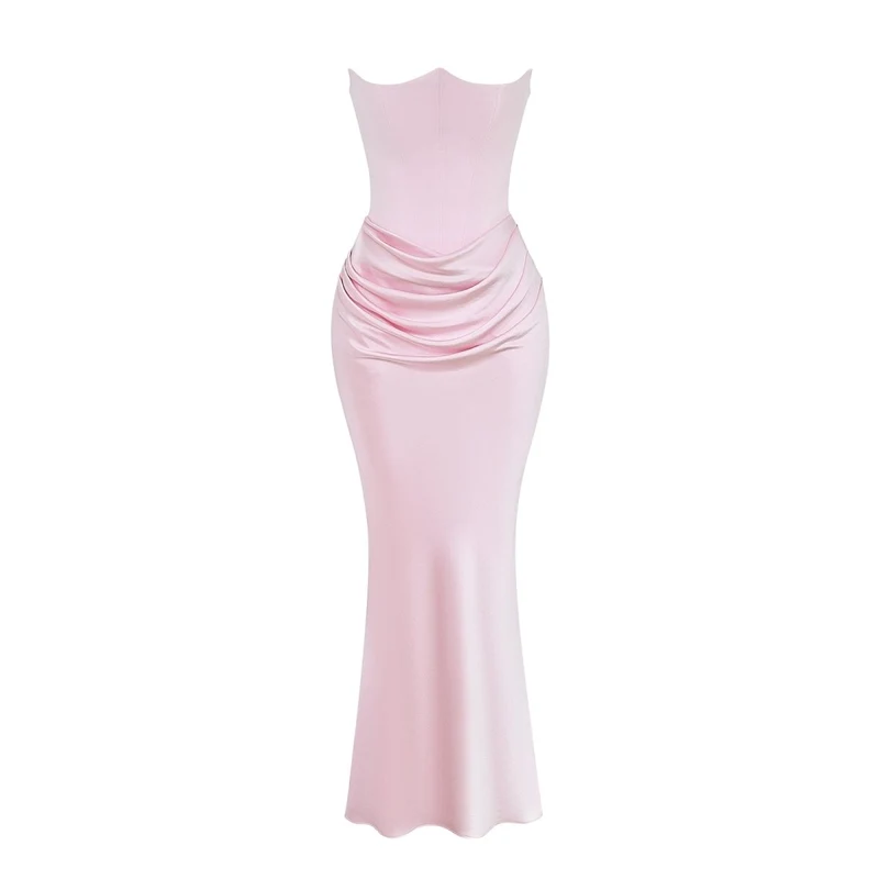 Trägerloses Satin-Maxikleid im Korsettstil für Damen