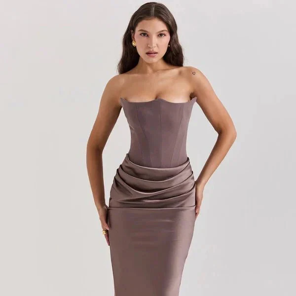 Trägerloses Satin-Maxikleid im Korsettstil für Damen