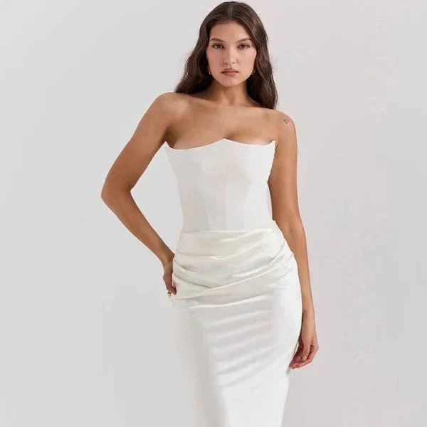 Trägerloses Satin-Maxikleid im Korsettstil für Damen