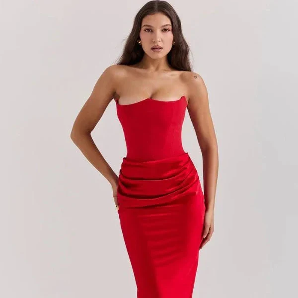 Trägerloses Satin-Maxikleid im Korsettstil für Damen