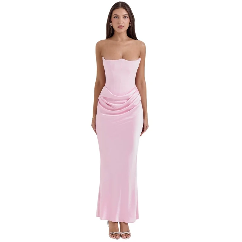 Trägerloses Satin-Maxikleid im Korsettstil für Damen