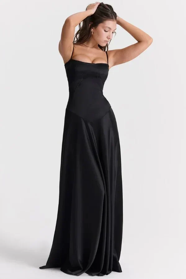 Satin-Maxikleid für Damen | Korsett-Rücken mit Schnürung