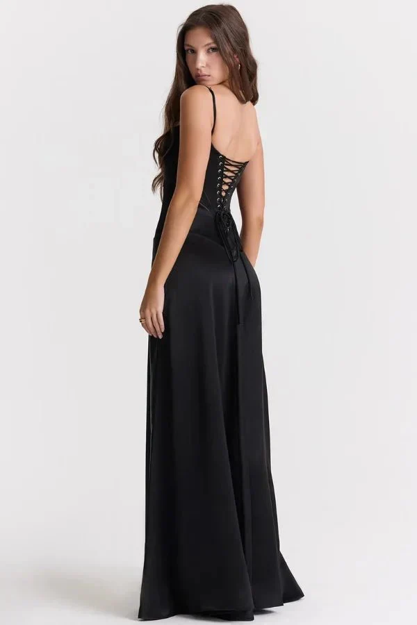 Satin-Maxikleid für Damen | Korsett-Rücken mit Schnürung