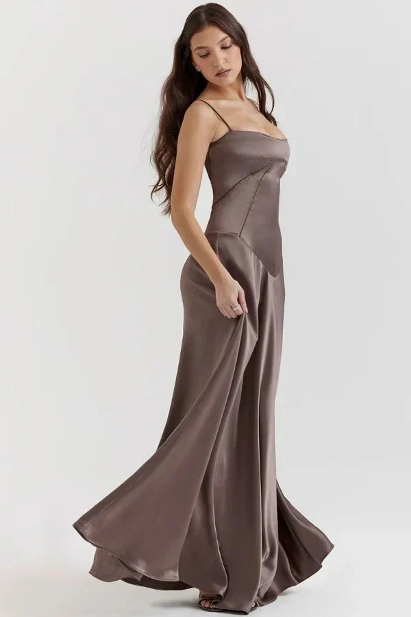 Satin-Maxikleid für Damen | Korsett-Rücken mit Schnürung