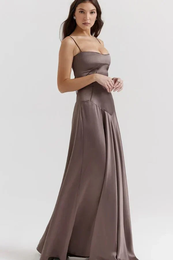 Satin-Maxikleid für Damen | Korsett-Rücken mit Schnürung