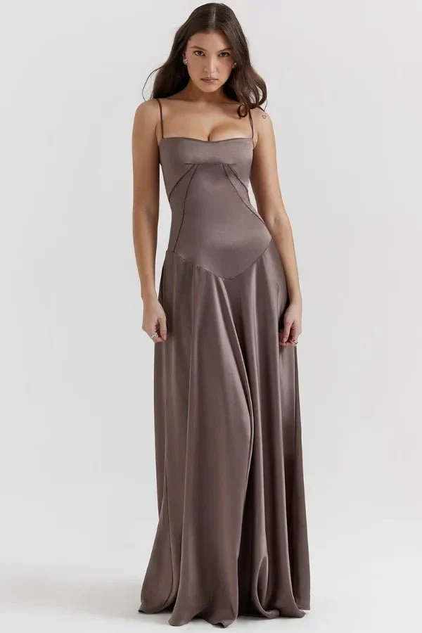 Satin-Maxikleid für Damen | Korsett-Rücken mit Schnürung