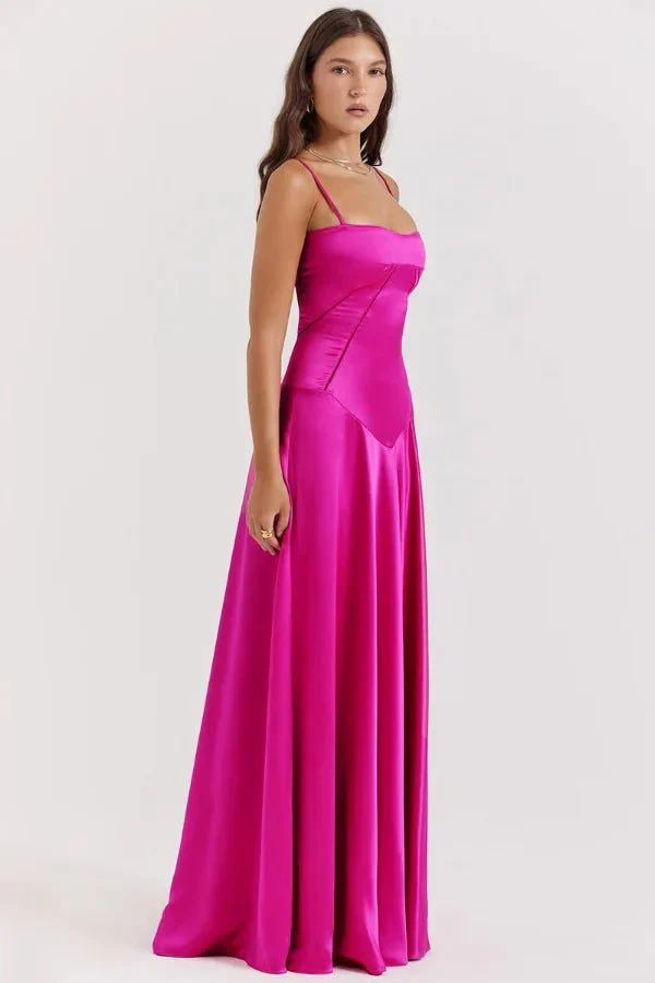 Satin-Maxikleid für Damen | Korsett-Rücken mit Schnürung
