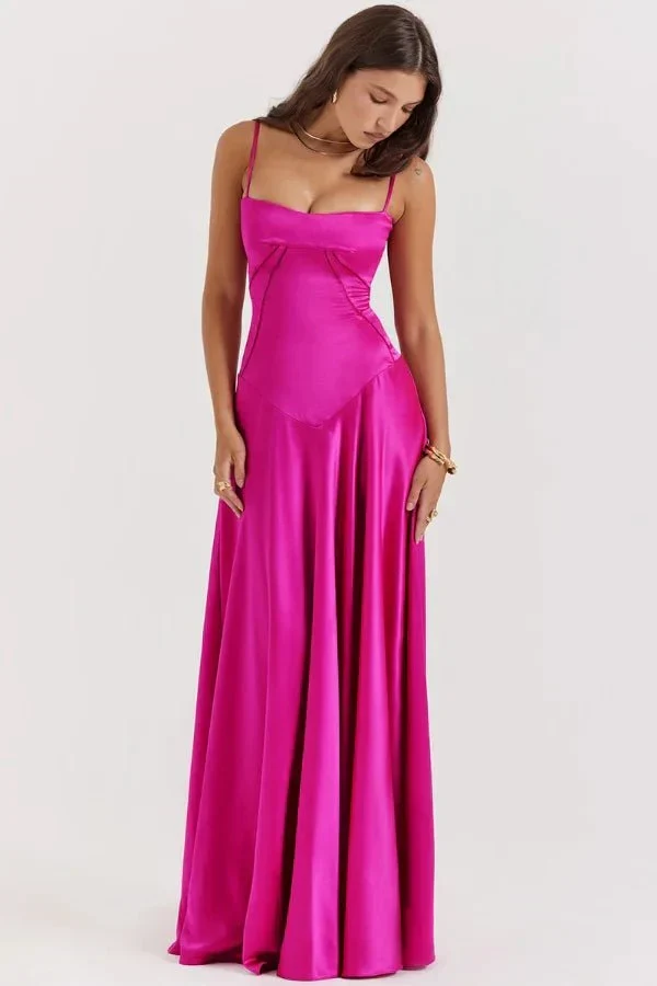 Satin-Maxikleid für Damen | Korsett-Rücken mit Schnürung
