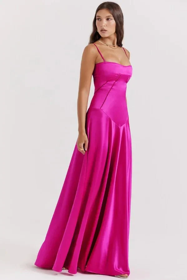 Satin-Maxikleid für Damen | Korsett-Rücken mit Schnürung