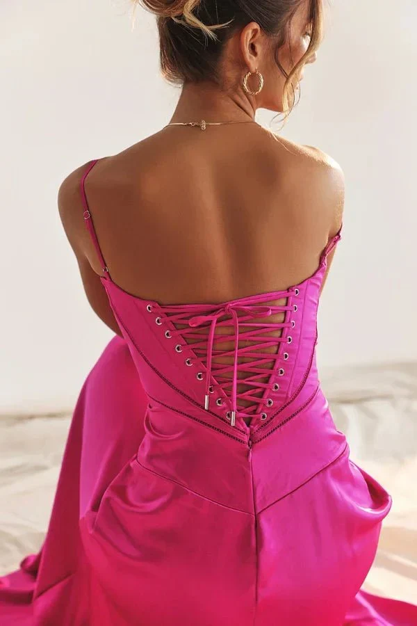 Satin-Maxikleid für Damen | Korsett-Rücken mit Schnürung