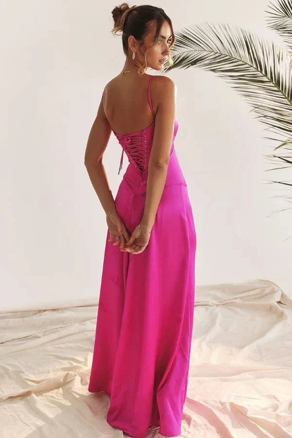 Satin-Maxikleid für Damen | Korsett-Rücken mit Schnürung