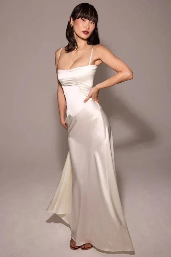 Satin-Maxikleid für Damen | Korsett-Rücken mit Schnürung