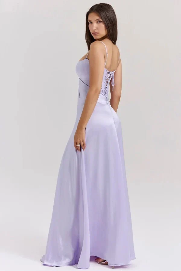 Satin-Maxikleid für Damen | Korsett-Rücken mit Schnürung