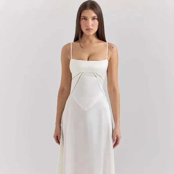 Satin-Maxikleid für Damen | Korsett-Rücken mit Schnürung
