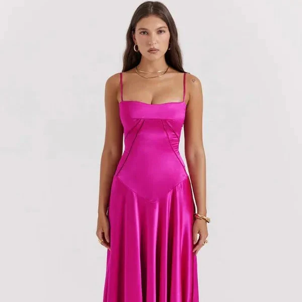 Satin-Maxikleid für Damen | Korsett-Rücken mit Schnürung