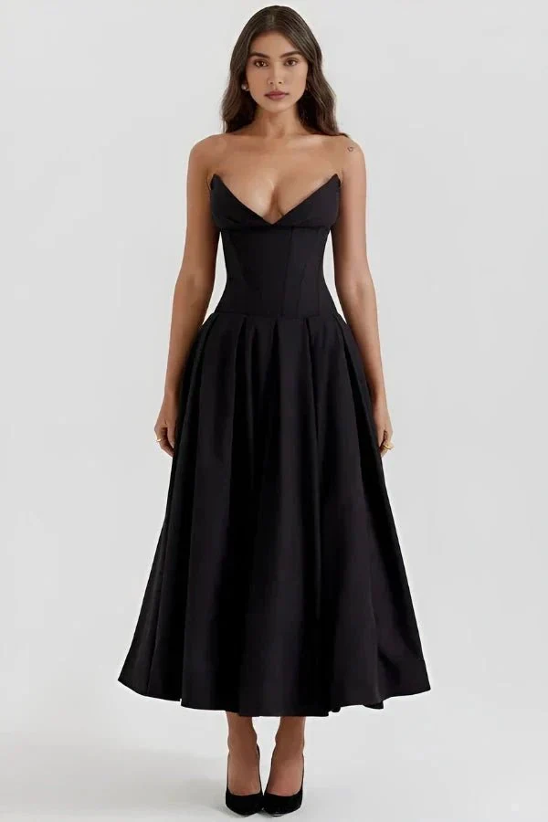 Trägerloses Korsett-Midi-Kleid für Damen