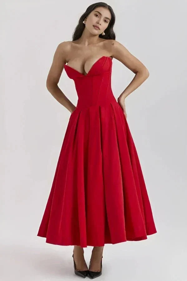 Trägerloses Korsett-Midi-Kleid für Damen