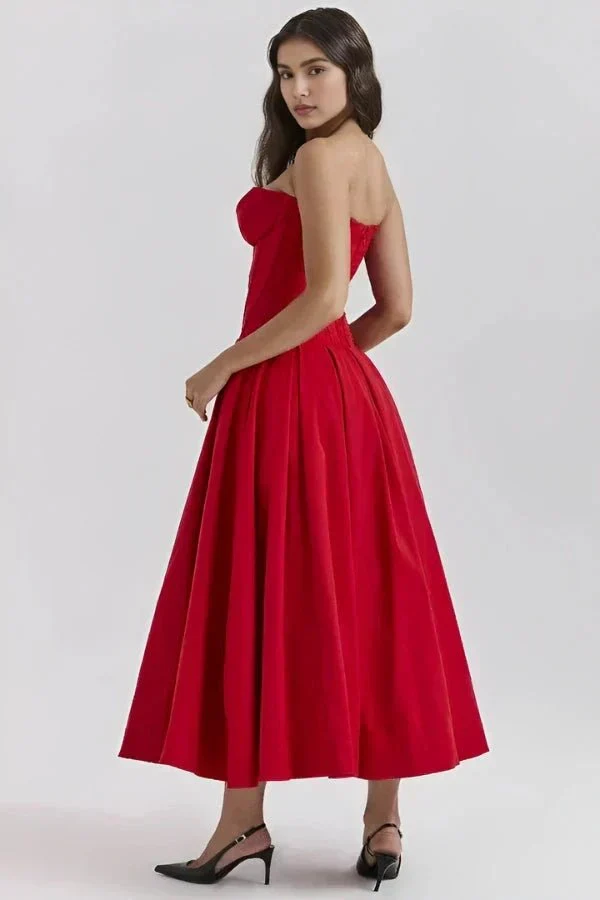 Trägerloses Korsett-Midi-Kleid für Damen