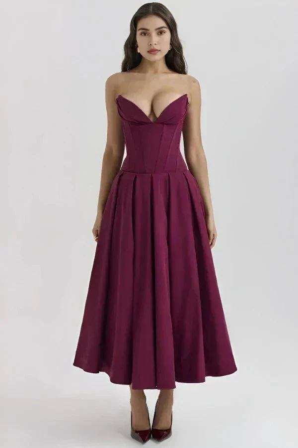 Trägerloses Korsett-Midi-Kleid für Damen