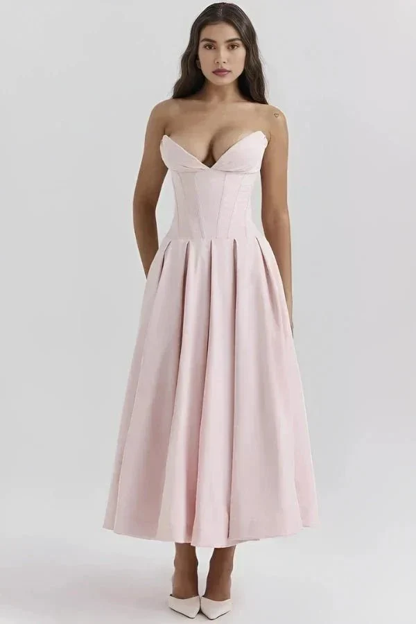 Trägerloses Korsett-Midi-Kleid für Damen
