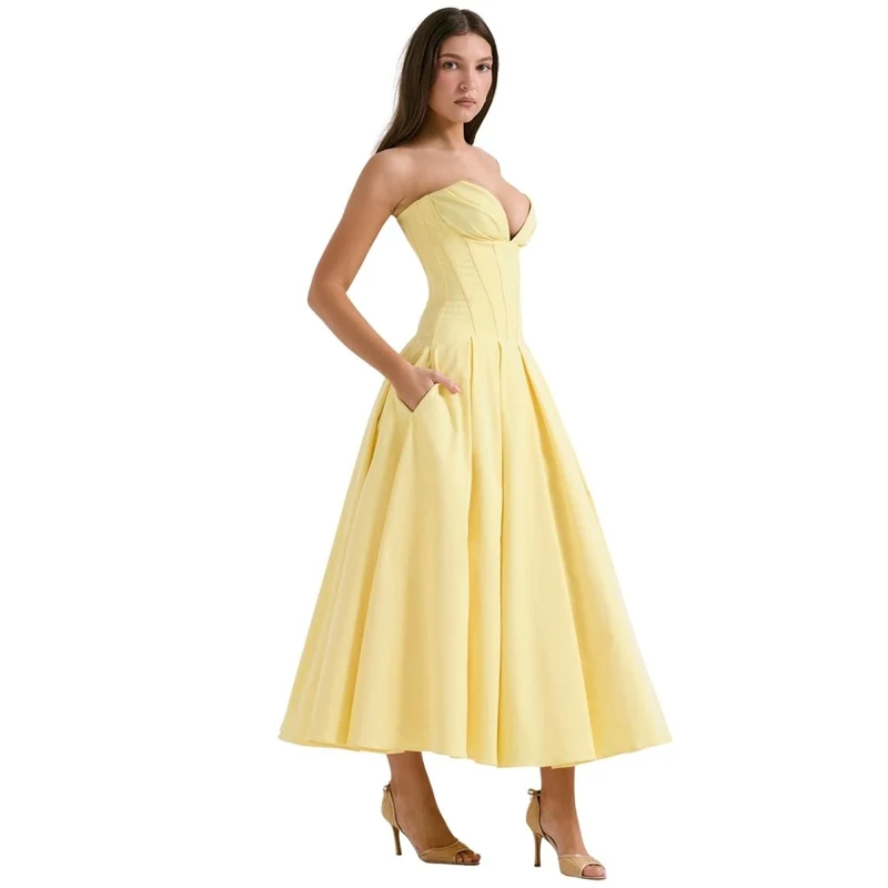 Trägerloses Korsett-Midi-Kleid für Damen
