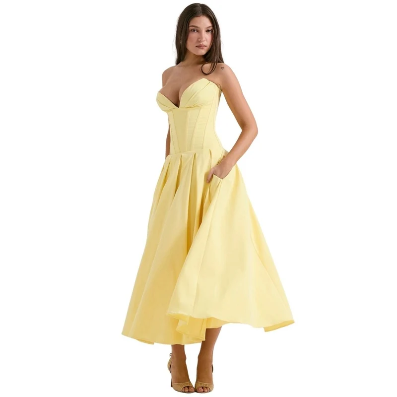Trägerloses Korsett-Midi-Kleid für Damen