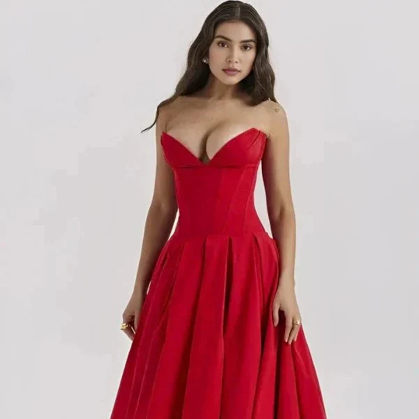 Trägerloses Korsett-Midi-Kleid für Damen