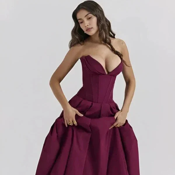 Trägerloses Korsett-Midi-Kleid für Damen
