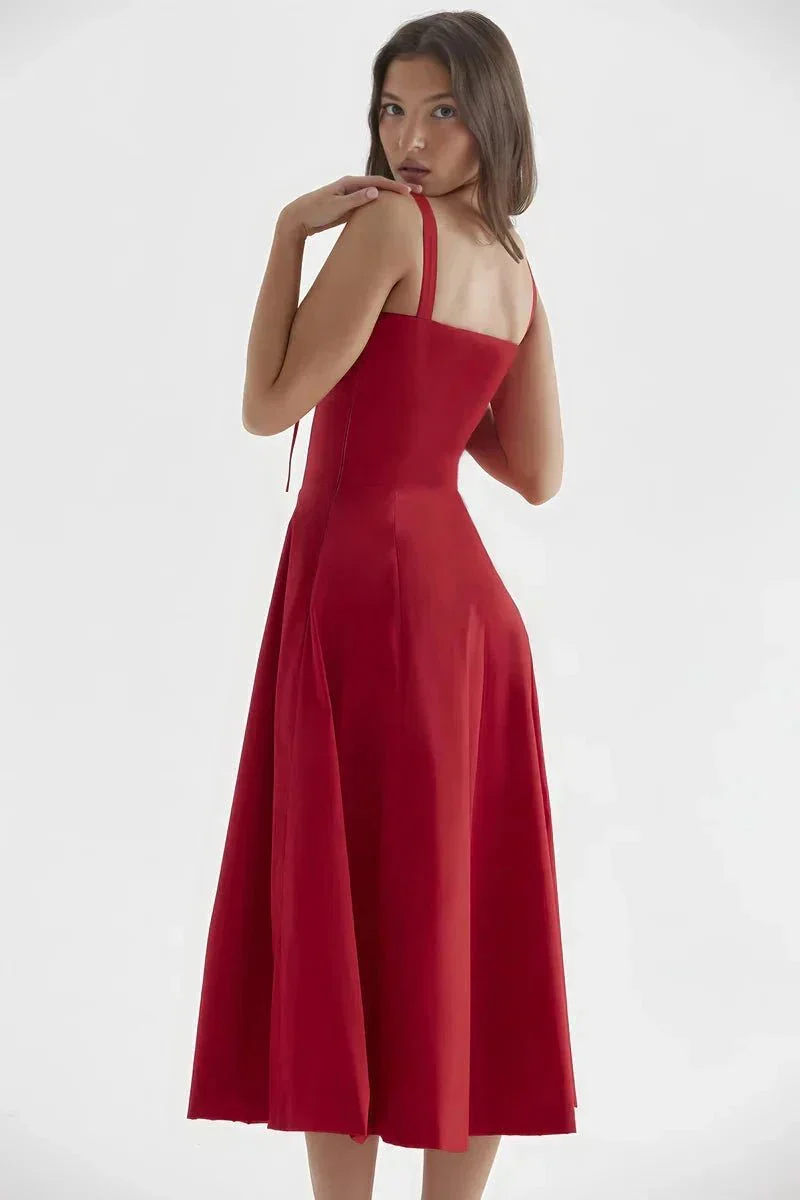 Midi-Kleid mit Blumenmuster für Damen | Korsett mit Seitenschlitz