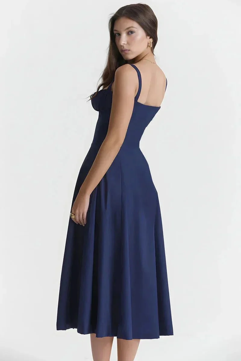 Midi-Kleid mit Blumenmuster für Damen | Korsett mit Seitenschlitz