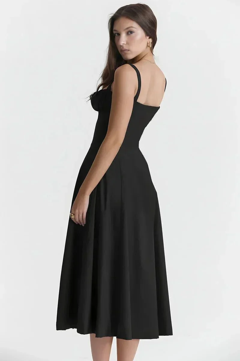 Midi-Kleid mit Blumenmuster für Damen | Korsett mit Seitenschlitz