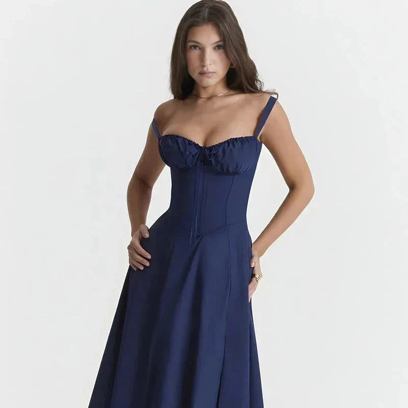 Midi-Kleid mit Blumenmuster für Damen | Korsett mit Seitenschlitz
