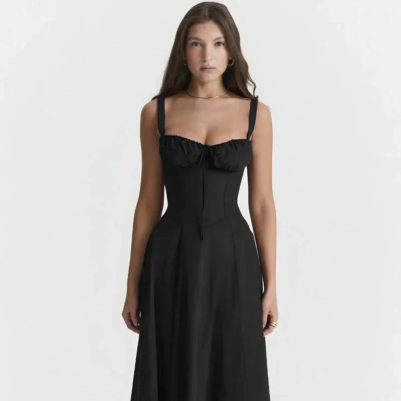 Midi-Kleid mit Blumenmuster für Damen | Korsett mit Seitenschlitz